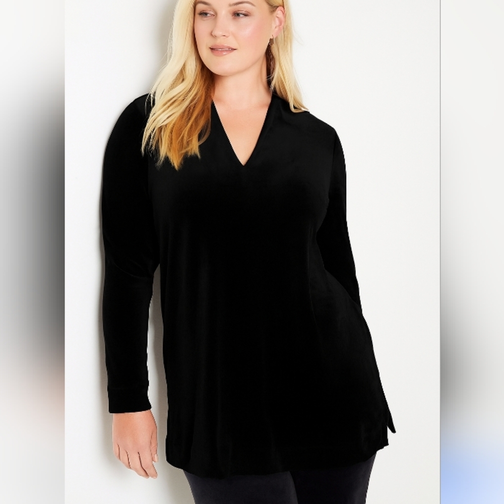 J Jill Plush Velour Black Tunic Top M